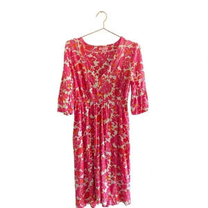 Lilly Pulitzer Women's Pink & White Floral 3/4 Sleeve Wrap Dress Size Small